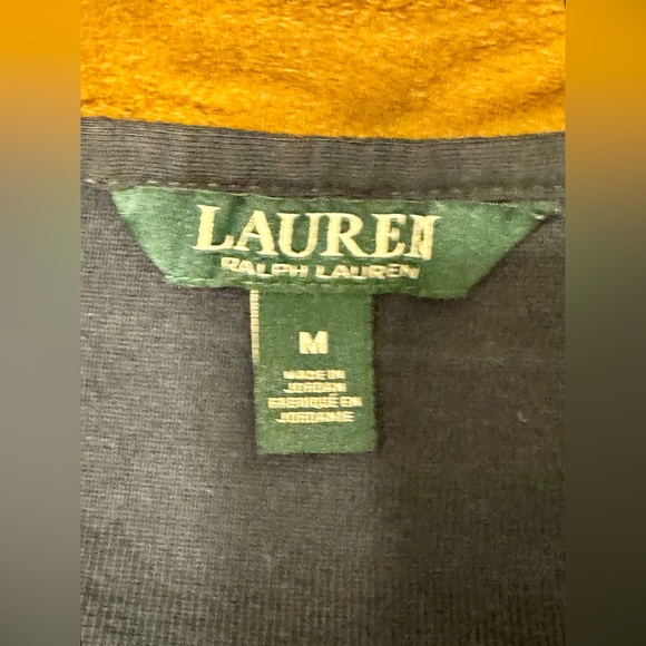 Lauren Ralph Lauren Size M. Blue cotton V-neck sweater with suede trim. Like new - Picture 12 of 13